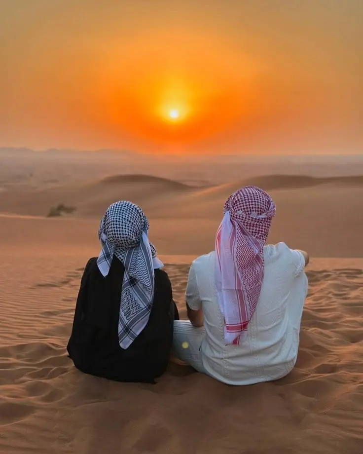 Sunset light raking across the Liwa dunes near Moreeb Dune
