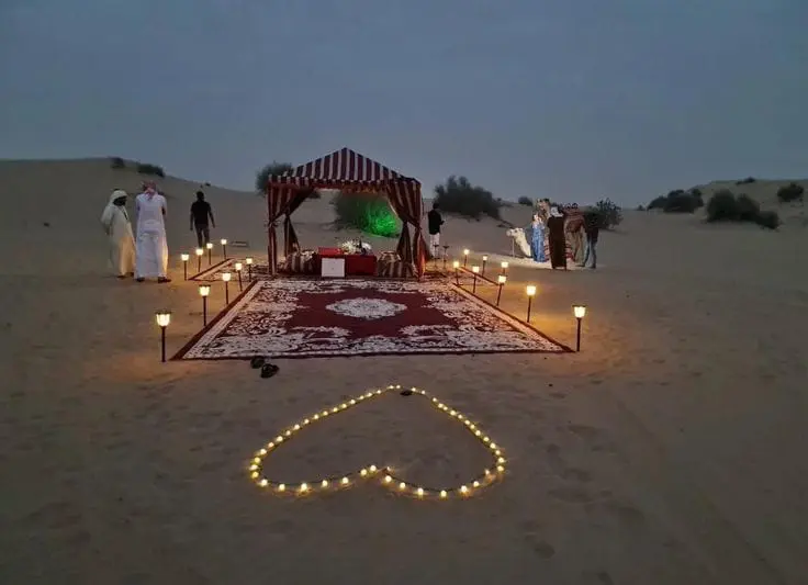 Desert camp set up in the Liwa Empty Quarter near Moreeb Dune