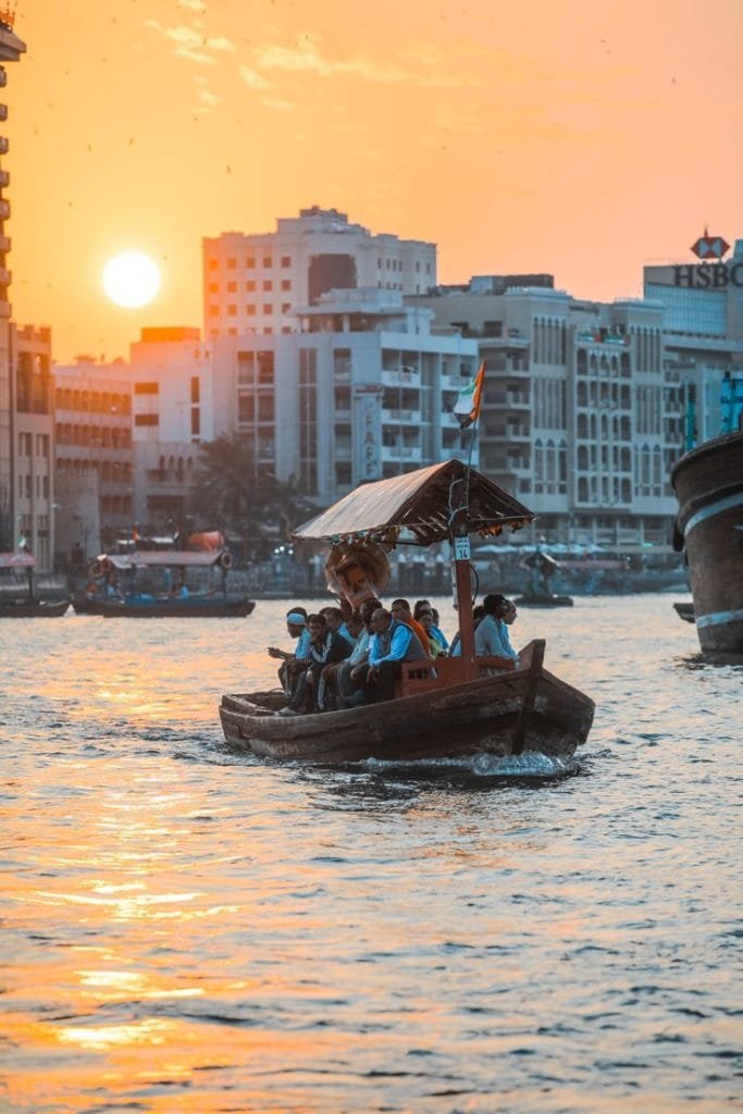 Traditional wooden abra carrying passengers on Dubai Creek