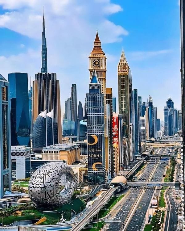 Downtown Dubai Aerial Skyline – Dubai Fountain Show